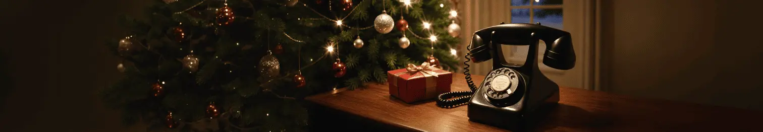 Téléphone à côté d'un sapin de Noël